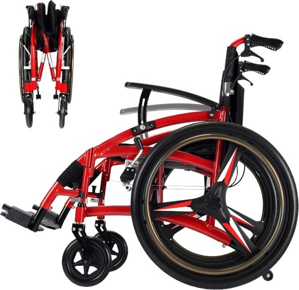 Lightweight Manual Wheelchair for Adults, 33lbs All-Terrain Foldable Chair