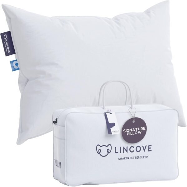 Lincove Signature 100% Natural Canadian White Down Luxury Sleeping Pillow - 800 Fill Power, 500 Thread Count Cotton Shell, Made in Canada, Standard - Medium, 1 Pack
